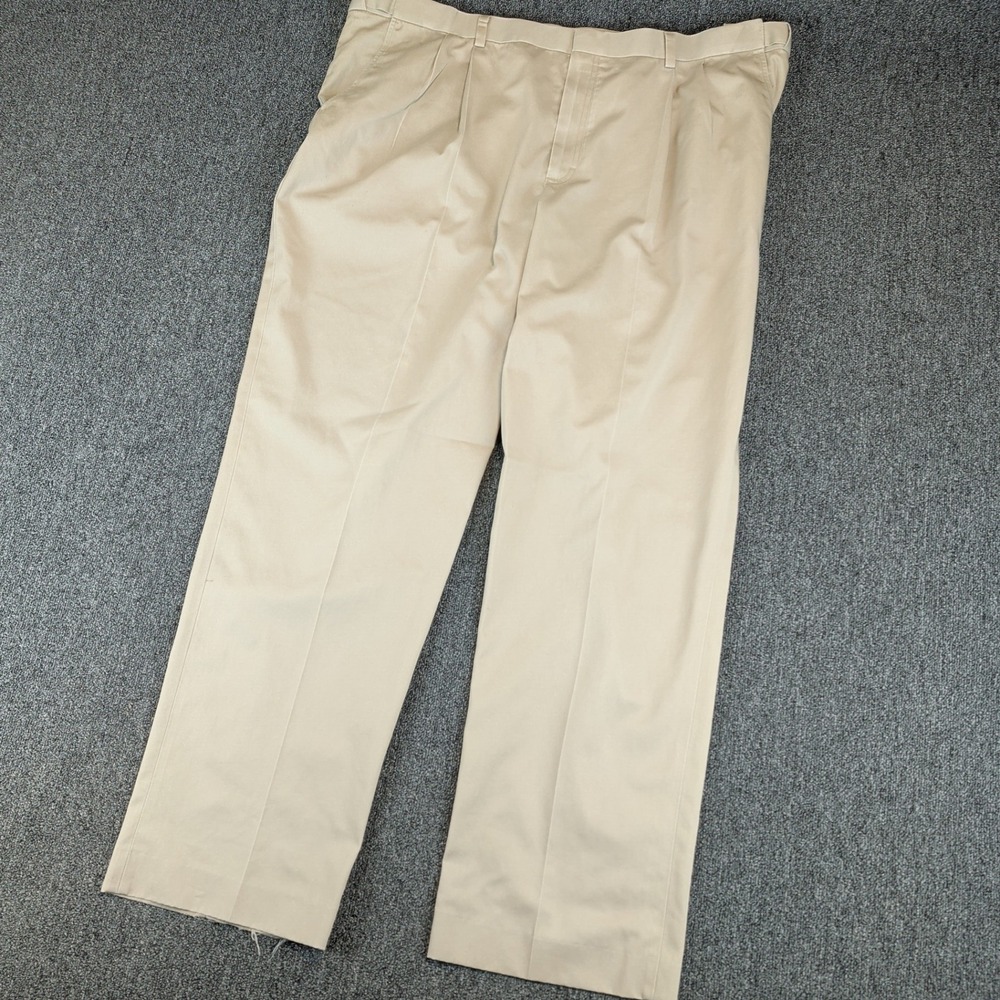 LL Bean Mens Chinos 44 Cotton Khaki Pleated Comfort Waist Classic Fit Tan Pants — photo 2